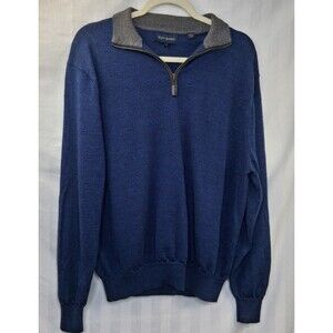 Merino  Wool 1/4 Zip Scott Barber Long Sleeve Blue Sweater Size L